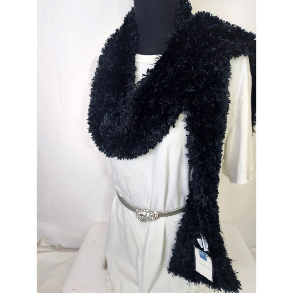 Croft & Barrow NWT Scarf Black Fluffy Textured Faux Fur Neck Warmer Shaggy 63